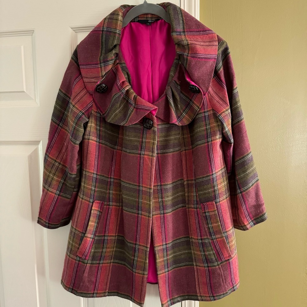 Pink Plaid Women’s Ruffle Collar Jacket